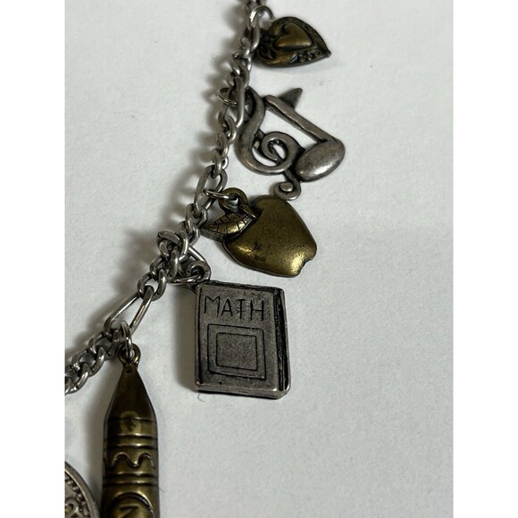 Silver Necklace Teacher Charms‎ Apple, Ruler, Pencil Calculator, globe, Book ect - Picture 3 of 9